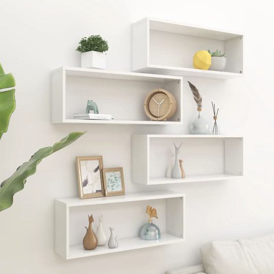 Wall Cube Shelves 4 pcs White 23.6"x5.9"x9.1" Engineered Wood