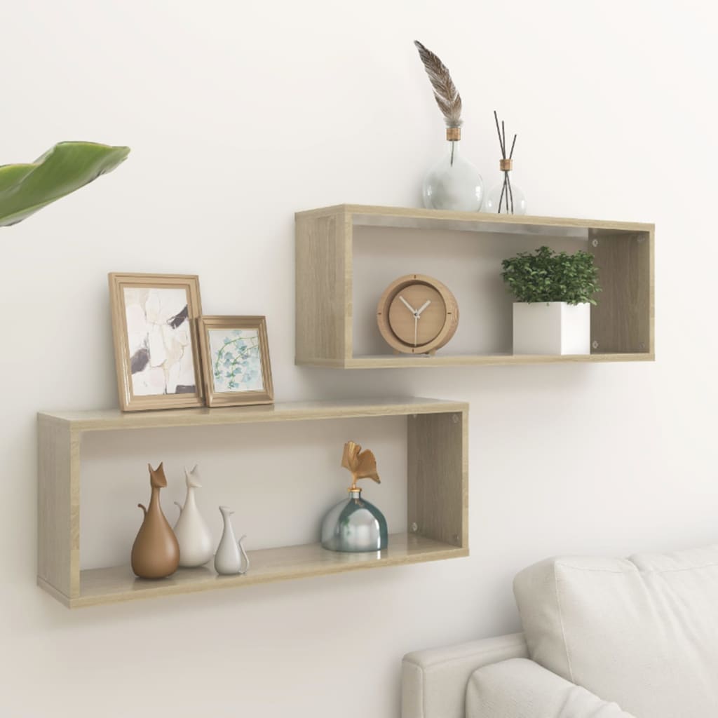 Wall Cube Shelves 2 pcs Sonoma Oak 23.6"x5.9"x9.1" Engineered Wood