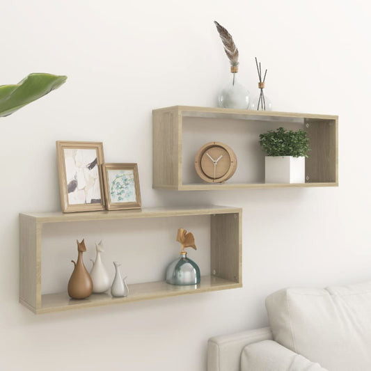 Wall Cube Shelves 2 pcs Sonoma Oak 23.6"x5.9"x9.1" Engineered Wood