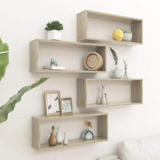 Wall Cube Shelves 4 pcs Sonoma Oak 23.6"x5.9"x9.1" Engineered Wood