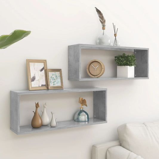 Wall Cube Shelves 2 pcs Concrete Gray 23.6"x5.9"x9.1" Engineered Wood