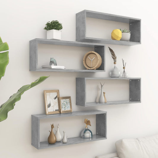 Wall Cube Shelves 4 pcs Concrete Gray 23.6"x5.9"x9.1" Engineered Wood