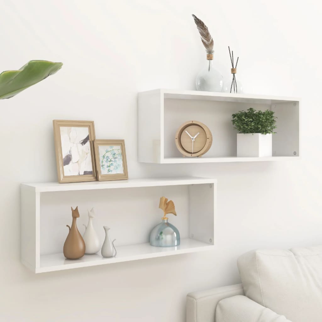 Wall Cube Shelves 2 pcs High Gloss White 23.6"x5.9"x9.1" Engineered Wood