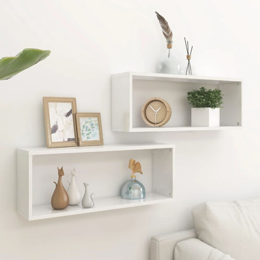 Wall Cube Shelves 2 pcs High Gloss White 23.6"x5.9"x9.1" Engineered Wood