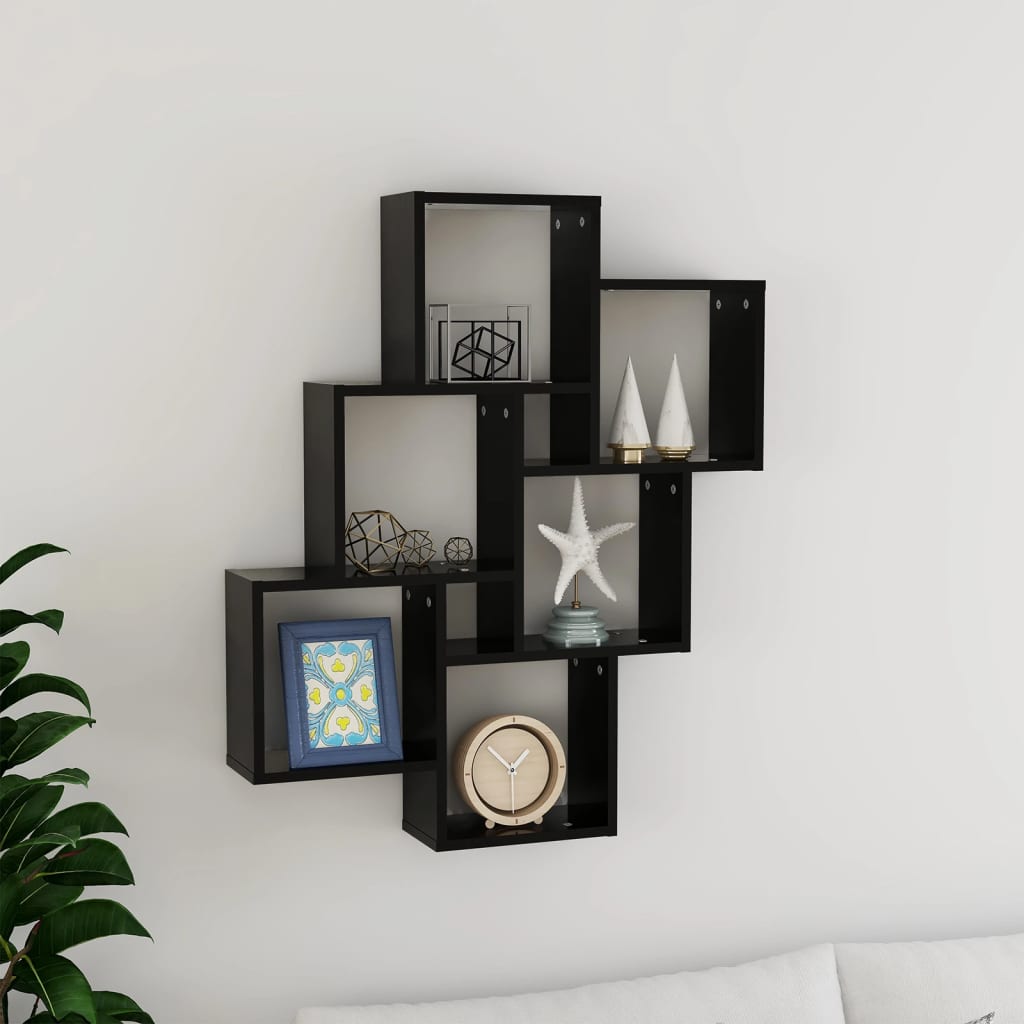 Wall Cube Shelf Black 30.7"x5.9"x36.6" Engineered Wood