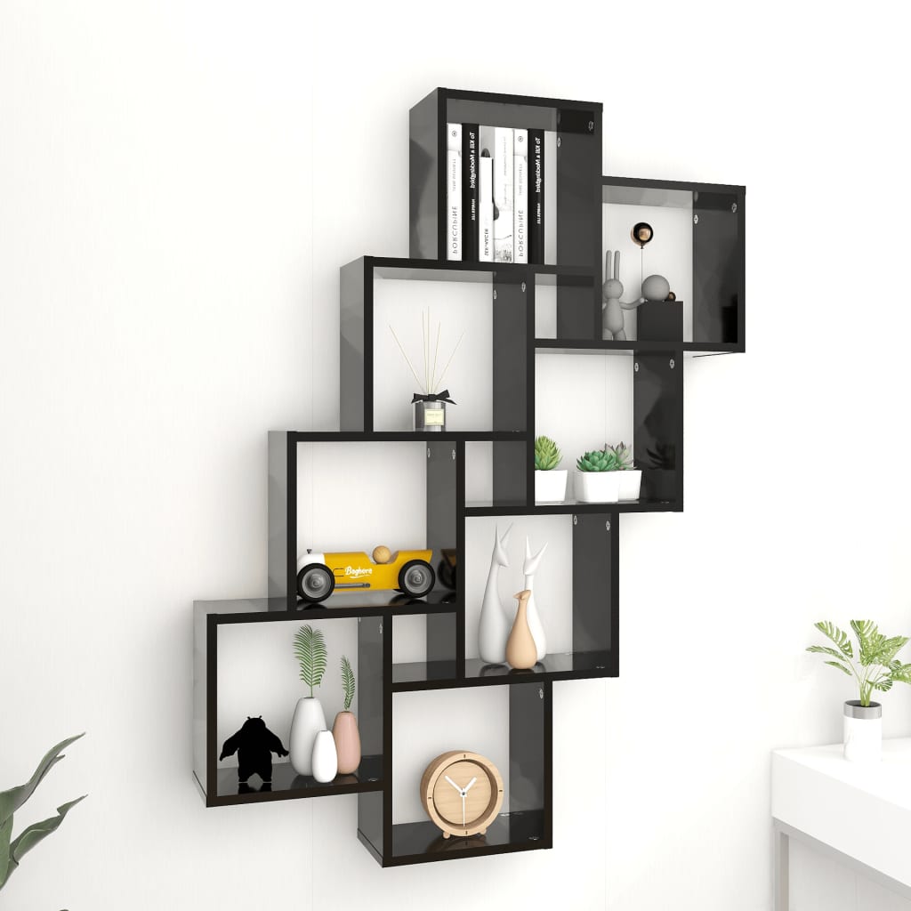 Wall Cube Shelf Black 35.4"x5.9"x46.9" Engineered Wood