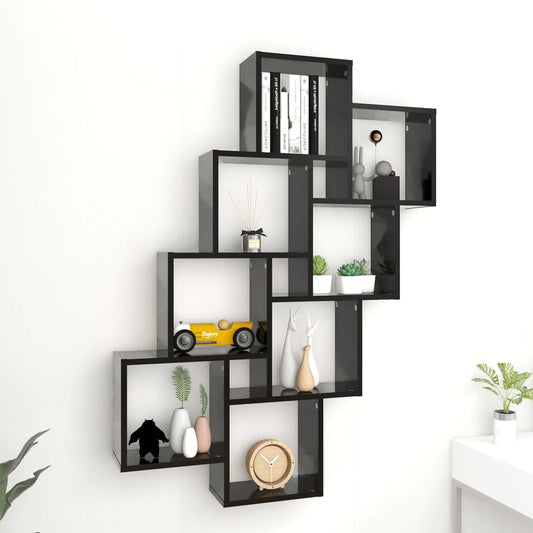 Wall Cube Shelf Black 35.4"x5.9"x46.9" Engineered Wood