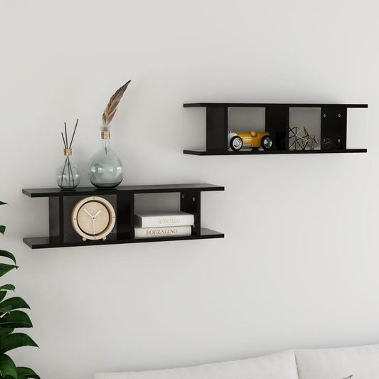 Wall Shelves 2 pcs Black 30.7"x7.1"x7.9" Engineered Wood