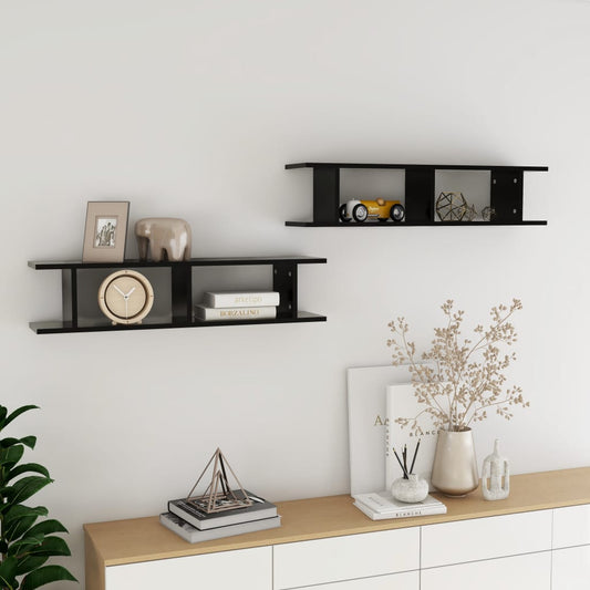 Wall Shelves 2 pcs Black 35.4"x7.1"x7.9" Engineered Wood