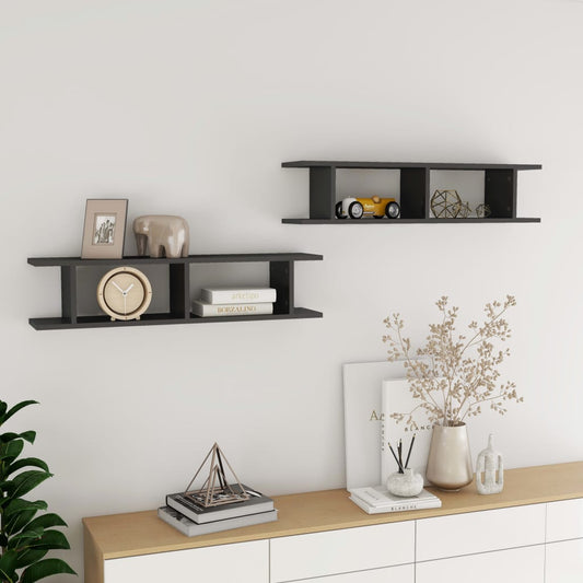 Wall Shelves 2 pcs High Gloss Gray 35.4"x7.1"x7.9" Engineered Wood