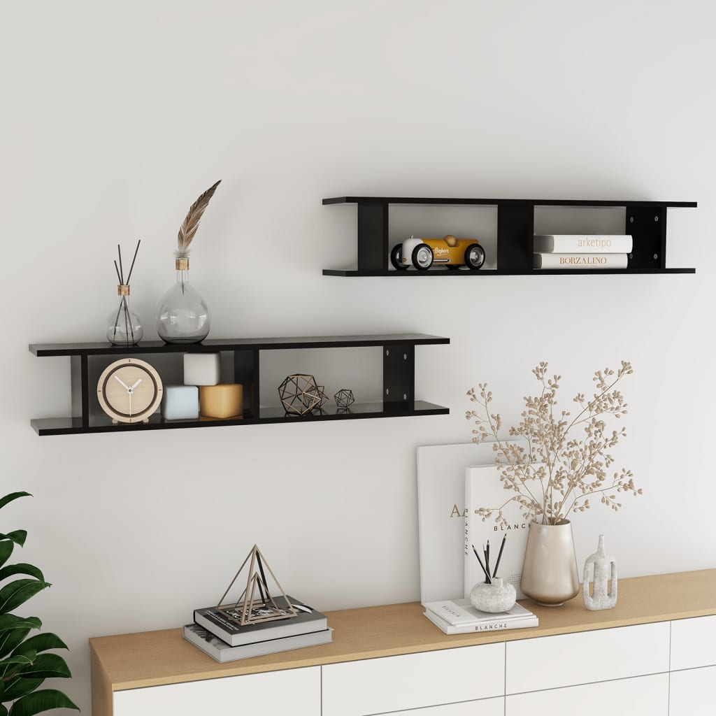 Wall Shelves 2 pcs Black 41.3"x7.1"x7.9" Engineered Wood