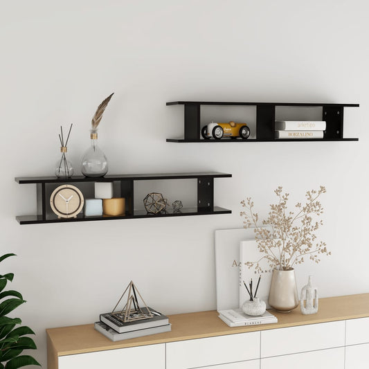 Wall Shelves 2 pcs Black 41.3"x7.1"x7.9" Engineered Wood
