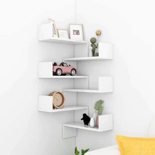 Wall Corner Shelves 2 pcs High Gloss White 15.7"x15.7"x19.7" Engineered Wood