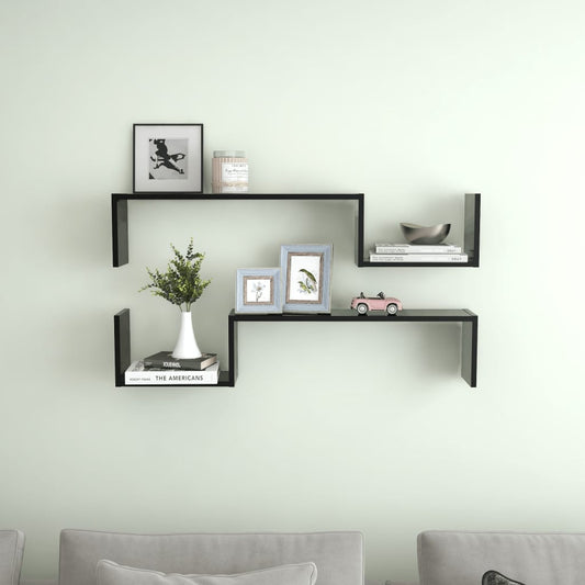 Wall Shelves 2 pcs Black 39.4"x5.9"x7.9" Engineered Wood