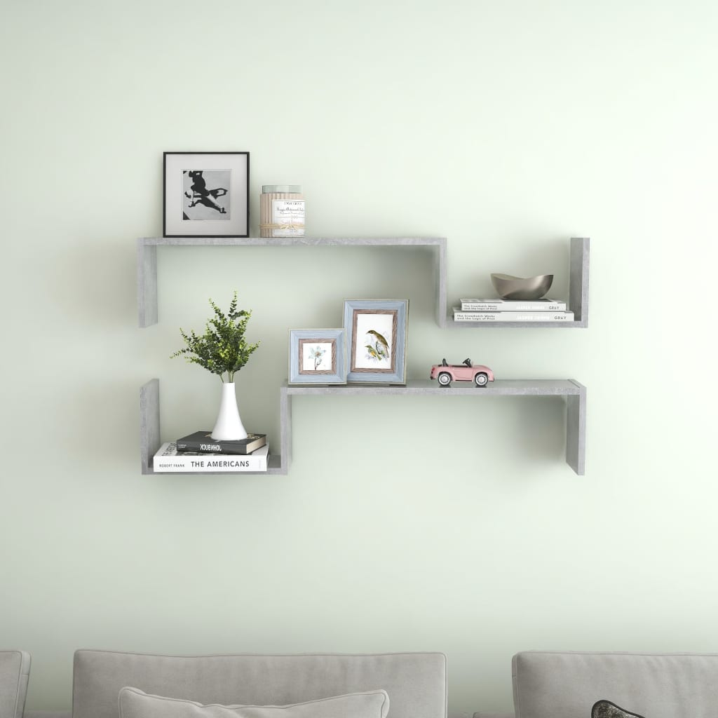 Wall Shelves 2 pcs Concrete Gray 39.4"x5.9"x7.9" Engineered Wood