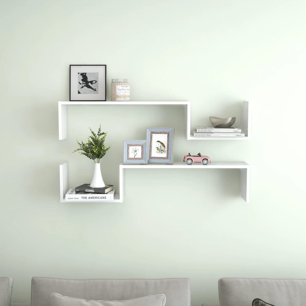 Wall Shelves 2 pcs High Gloss White 39.4"x5.9"x7.9" Engineered Wood