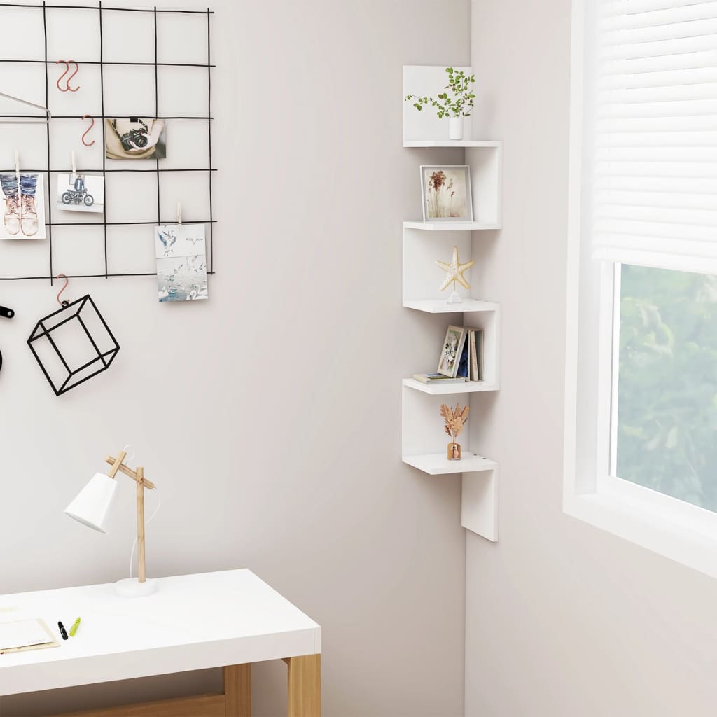 Wall Corner Shelf White 7.9"x7.9"x50.2" Engineered Wood