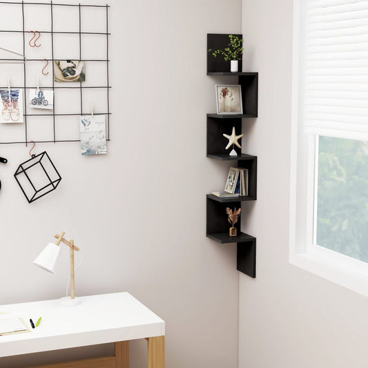 Wall Corner Shelf Black 7.9"x7.9"x50.2" Engineered Wood