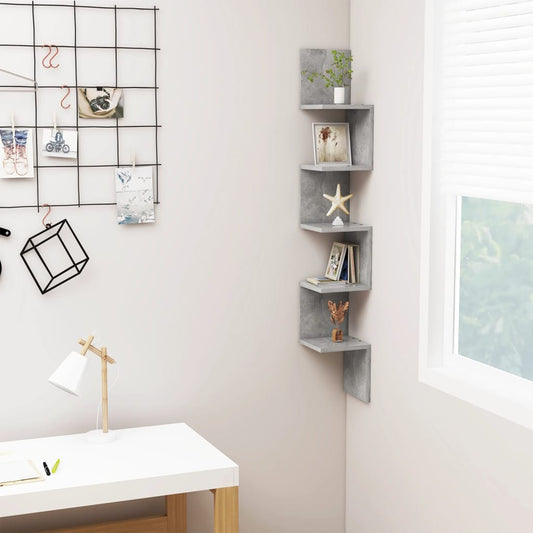 Wall Corner Shelf Concrete Gray 7.9"x7.9"x50.2" Engineered Wood