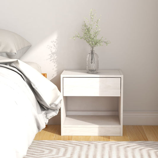 Bedside Cabinet White 15.7"x12.2"x15.7" Solid Wood Pine