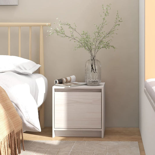Bedside Cabinet White 15.7"x12"x15.7" Solid Pinewood