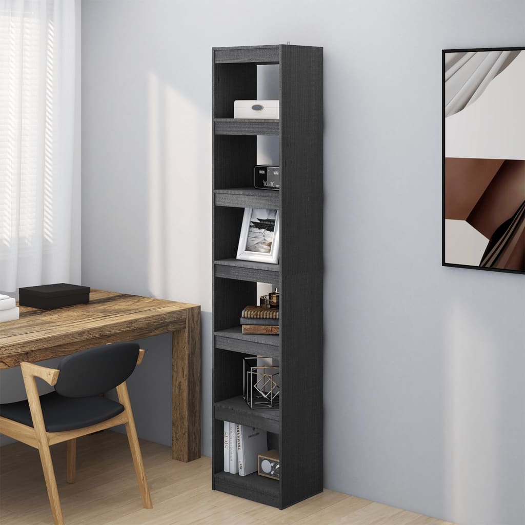 Book Cabinet/Room Divider Gray 15.7"x11.8"x78.3" Solid Wood Pine
