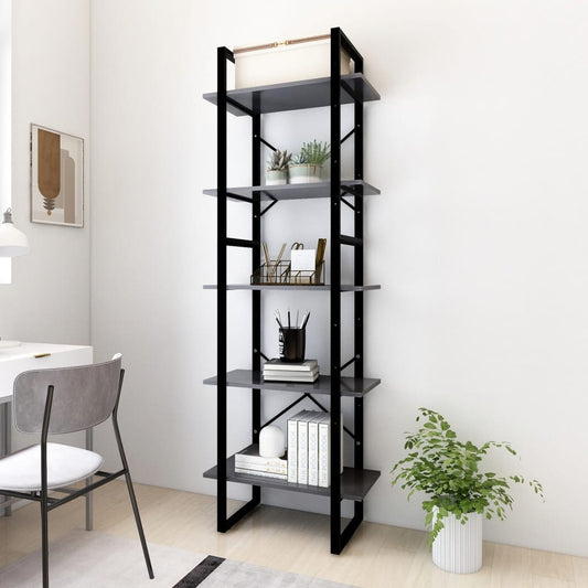 5-Tier Book Cabinet Gray 23.6"x11.8"x68.9" Engineered Wood