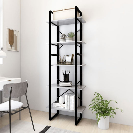 5-Tier Book Cabinet Concrete Gray 23.6"x11.8"x68.9" Engineered Wood