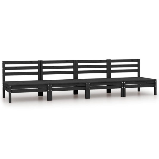 Patio Middle Sofas 4 pcs Black Solid Pinewood