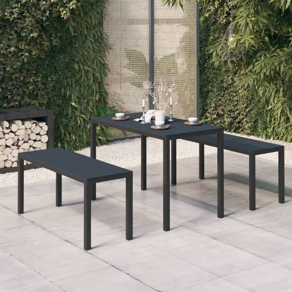 3 Piece Patio Dining Set Steel and WPC Black