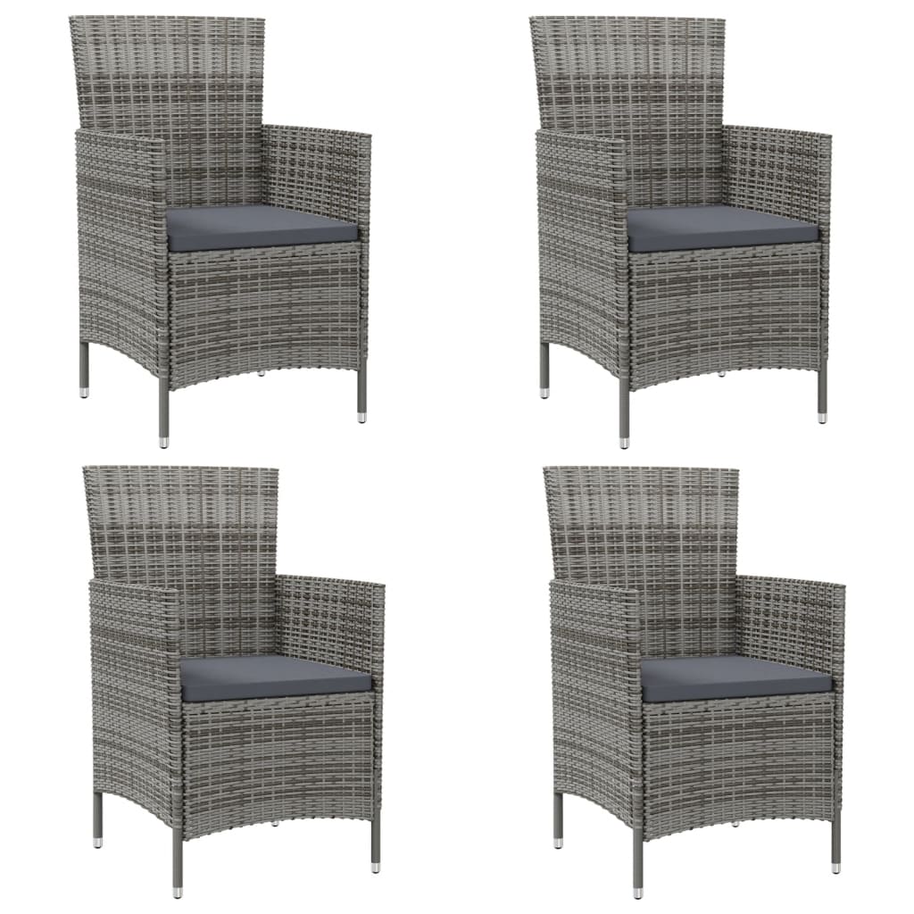 Patio Chairs with Cushions 4 pcs Poly Rattan Gray