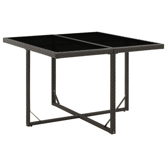 Patio Table Black 42.9"x42.1"x29.1" Poly Rattan and Glass