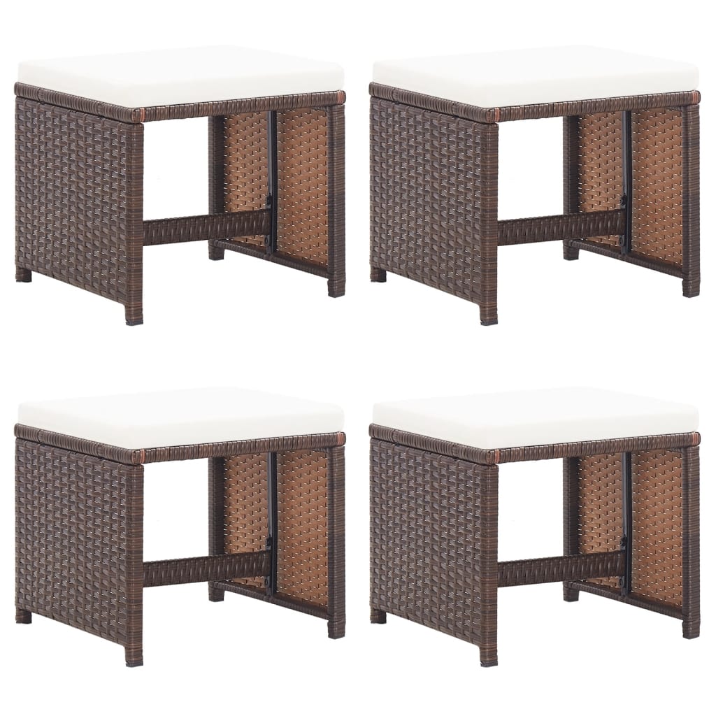 Patio Stools 4 pcs with Cushions Poly Rattan Brown