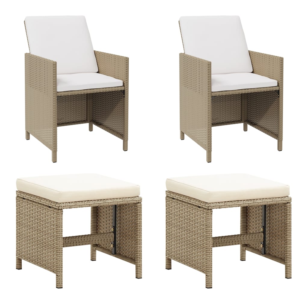 Patio Chairs with Stools 2 pcs Poly Rattan Beige