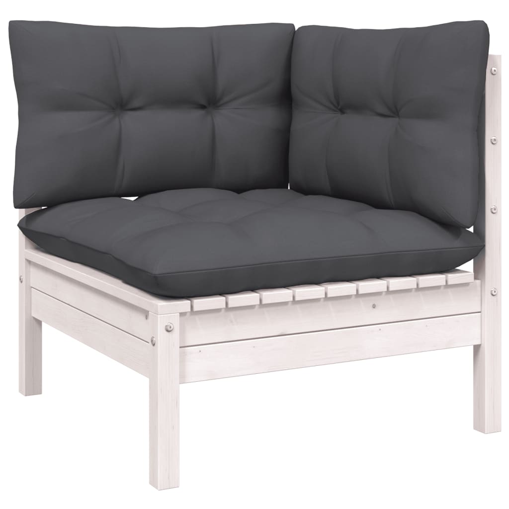 Patio Corner Sofa with Cushions White Solid Pinewood
