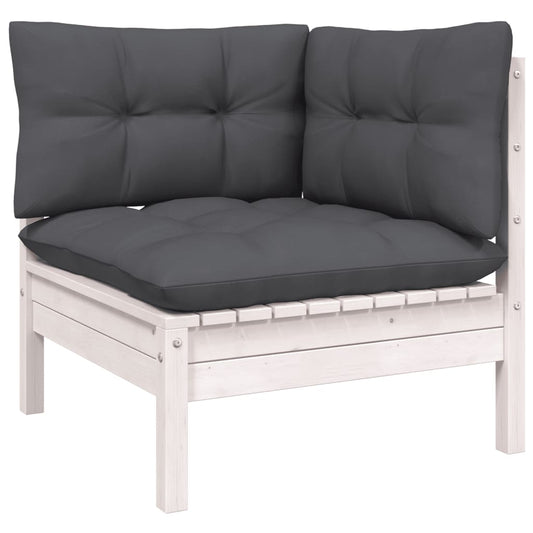 Patio Corner Sofa with Cushions White Solid Pinewood