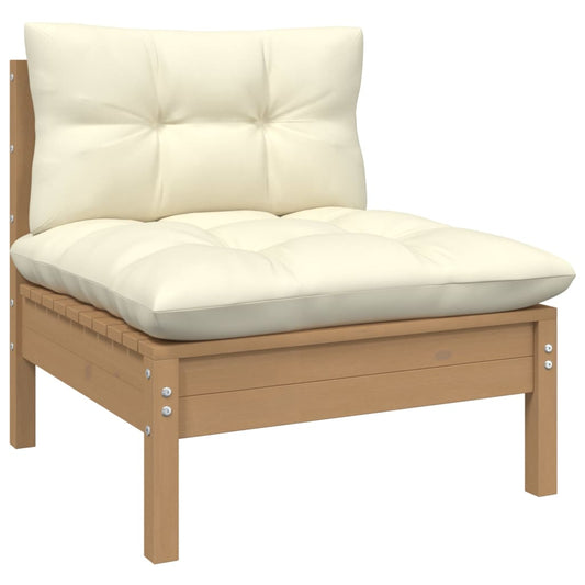 Patio Middle Sofa with Cushions Honey Brown Solid Pinewood