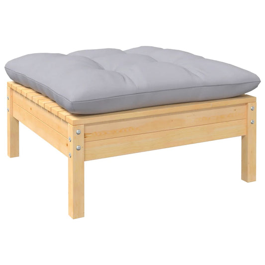 Patio Footstool with Gray Cushion Solid Pinewood