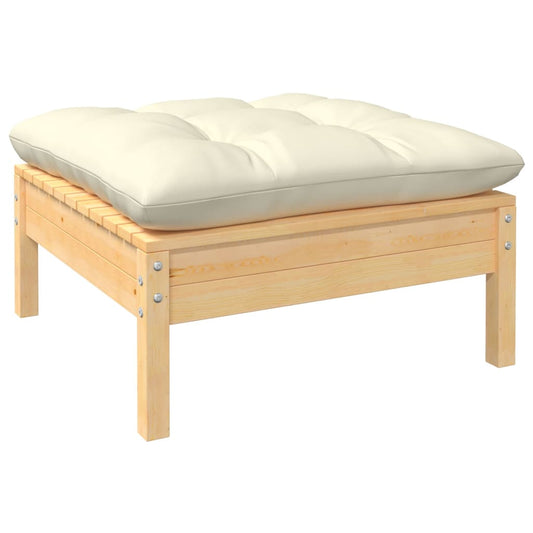 Patio Footstool with Cream Cushion Solid Pinewood