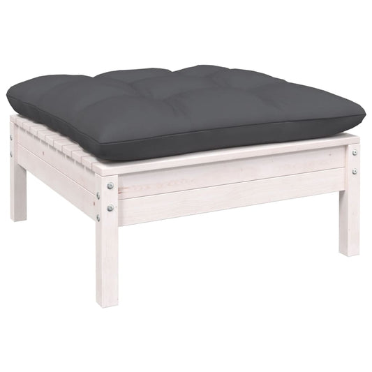 Patio Footstool with Anthracite Cushion White Solid Pinewood