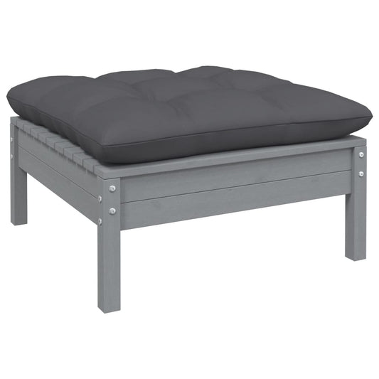 Patio Footstool with Anthracite Cushion Gray Solid Pinewood