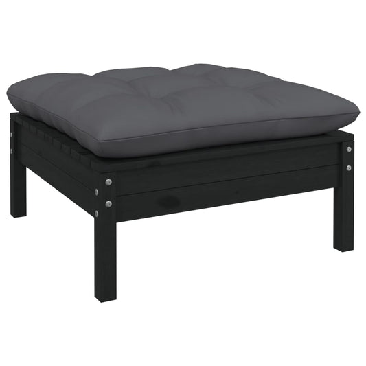 Patio Footstool with Anthracite Cushion Black Solid Pinewood