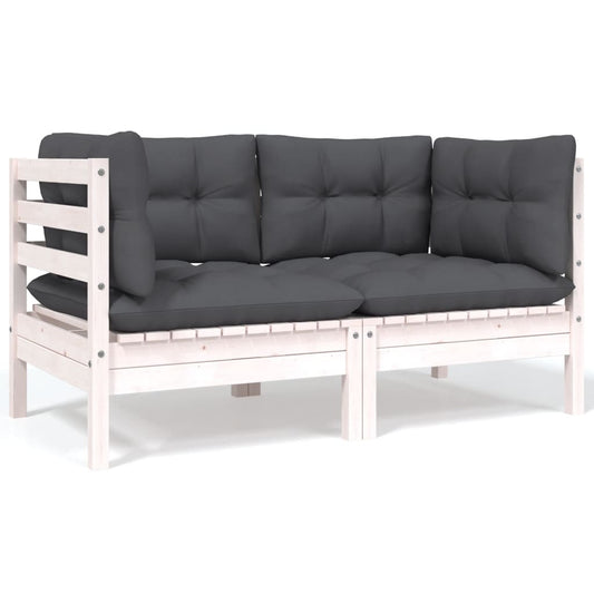 2-Seater Patio Sofa with Cushions White Solid Pinewood