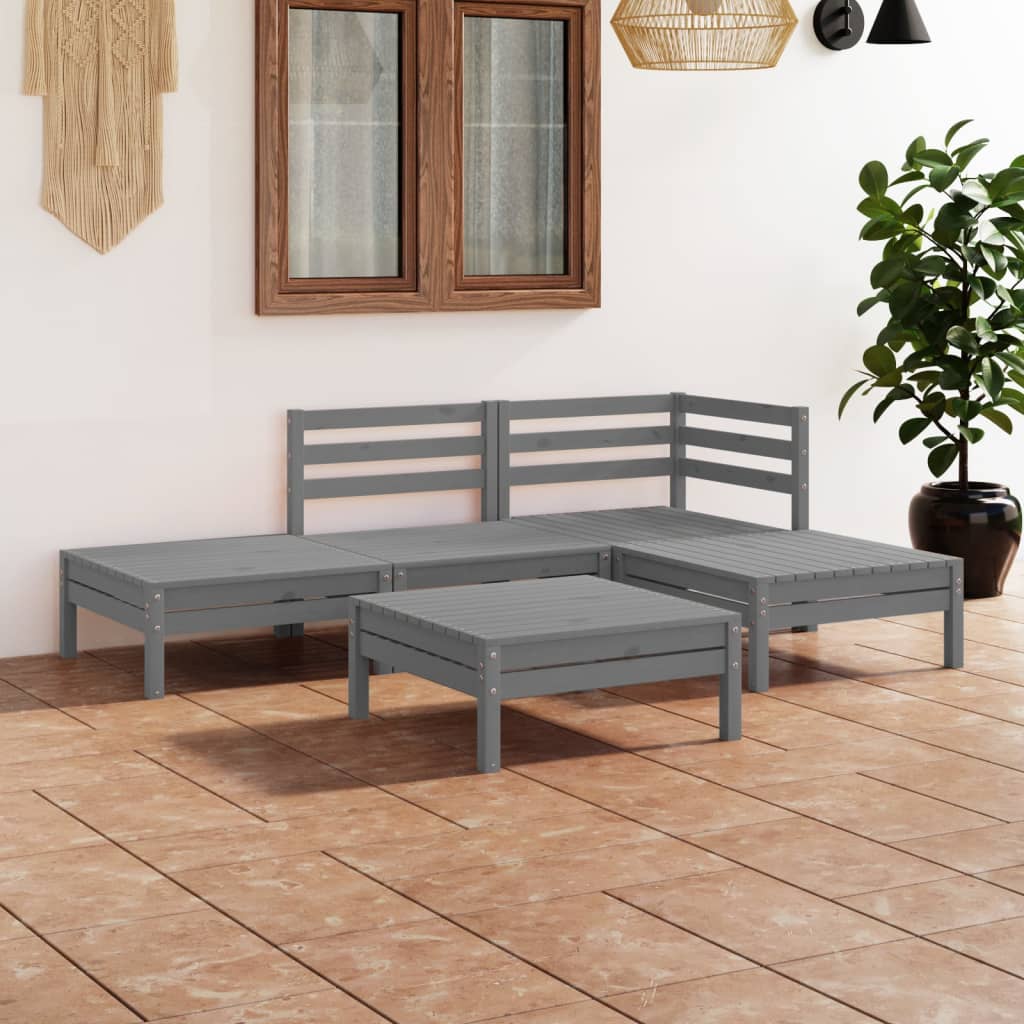 5 Piece Patio Lounge Set Solid Pinewood Gray