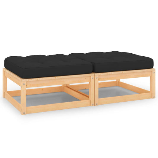 Patio Footstools with Cushions 2 pcs Solid Pinewood