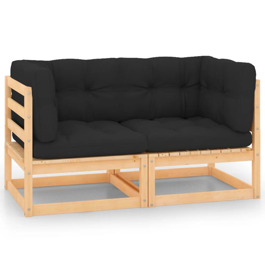 Patio Corner Sofas with Cushions 2 pcs Solid Pinewood