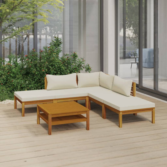 6 Piece Patio Lounge Set with Cream Cushion Solid Acacia Wood