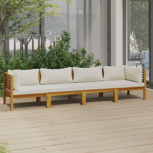 4-Seater Patio Sofa with Cream Cushion Solid Acacia Wood