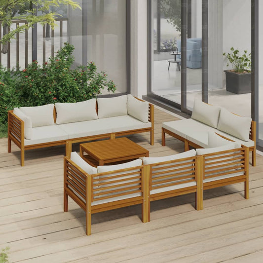 9 Piece Patio Lounge Set with Cream Cushion Solid Acacia Wood