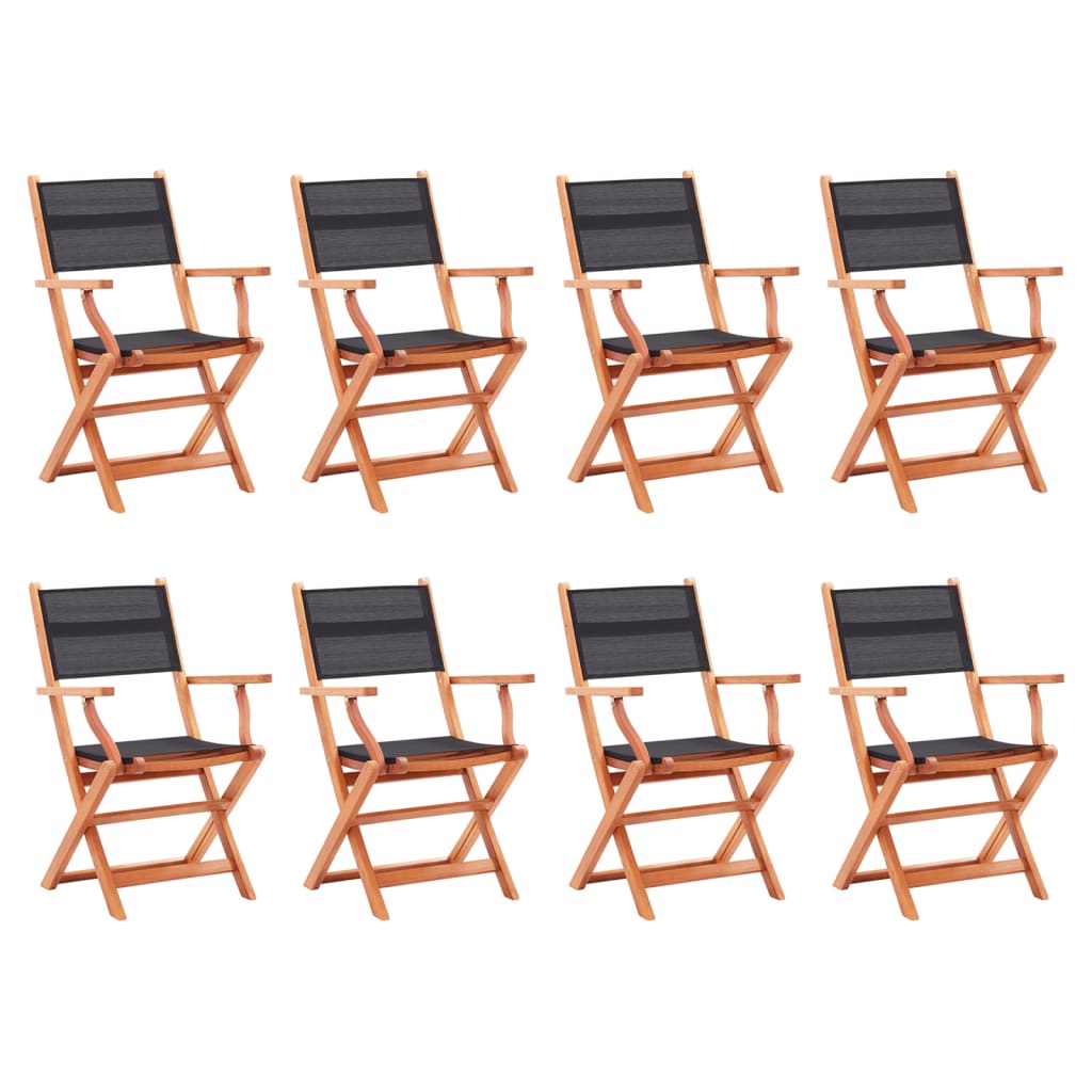 Folding Patio Chairs 8 pcs Black Solid Eucalyptus Wood&Textilene
